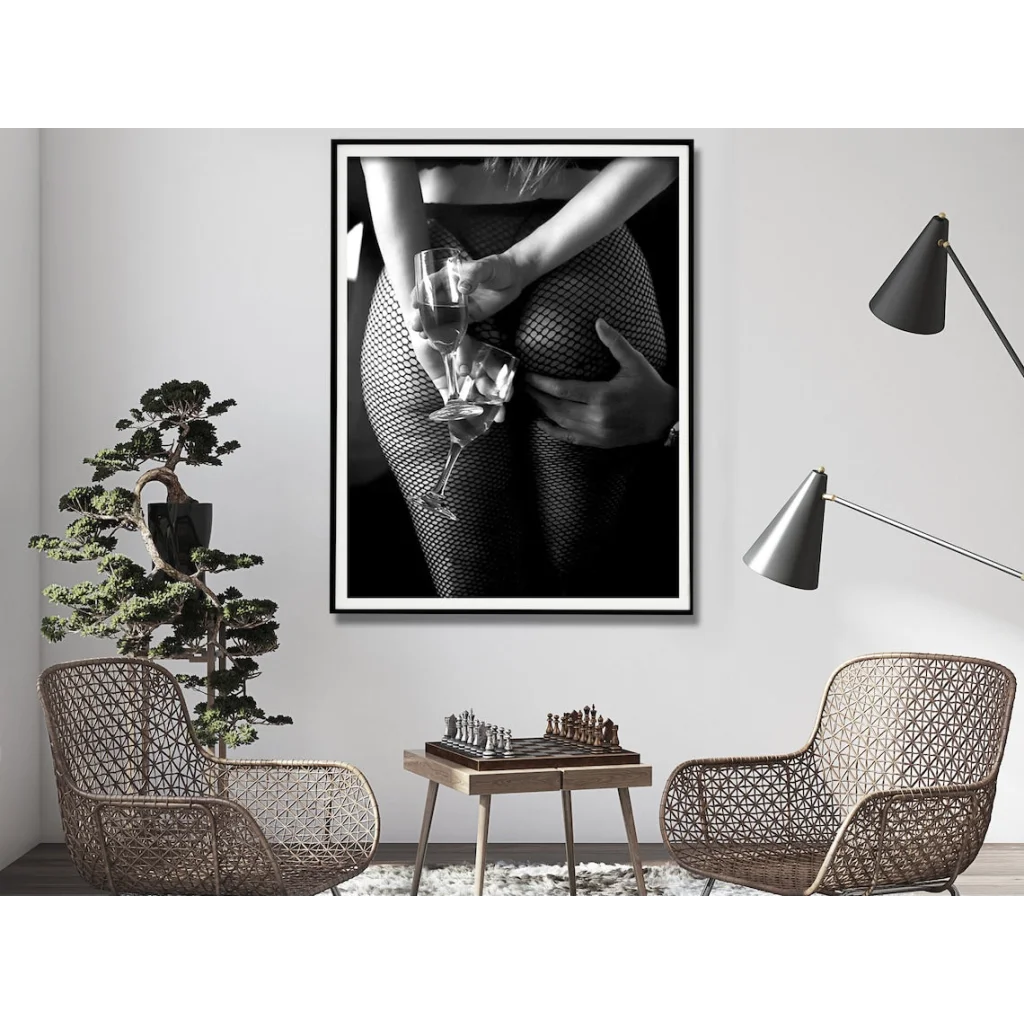 Wall Art Woman Drinking Wine in the Bar 100x150cm Black