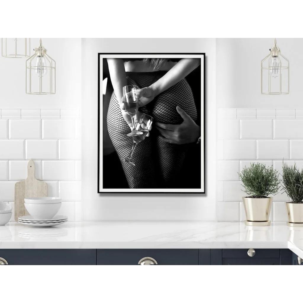 Wall Art Woman Drinking Wine in the Bar 100x150cm Black