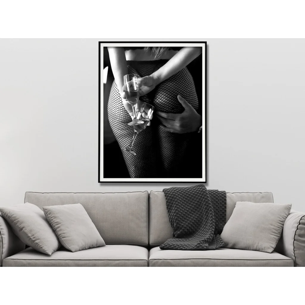 Wall Art Woman Drinking Wine in the Bar 40x60cm Black Frame