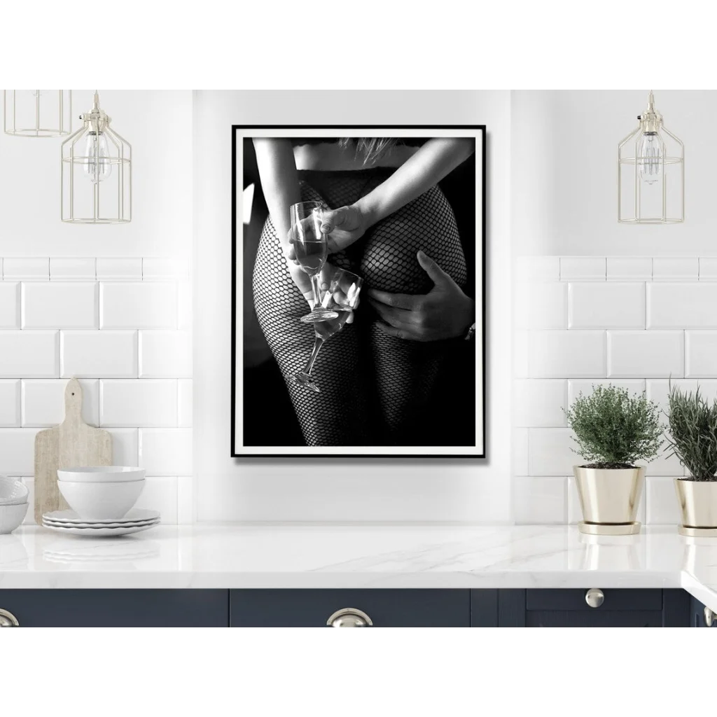 Wall Art Woman Drinking Wine in the Bar 70x100cm Black