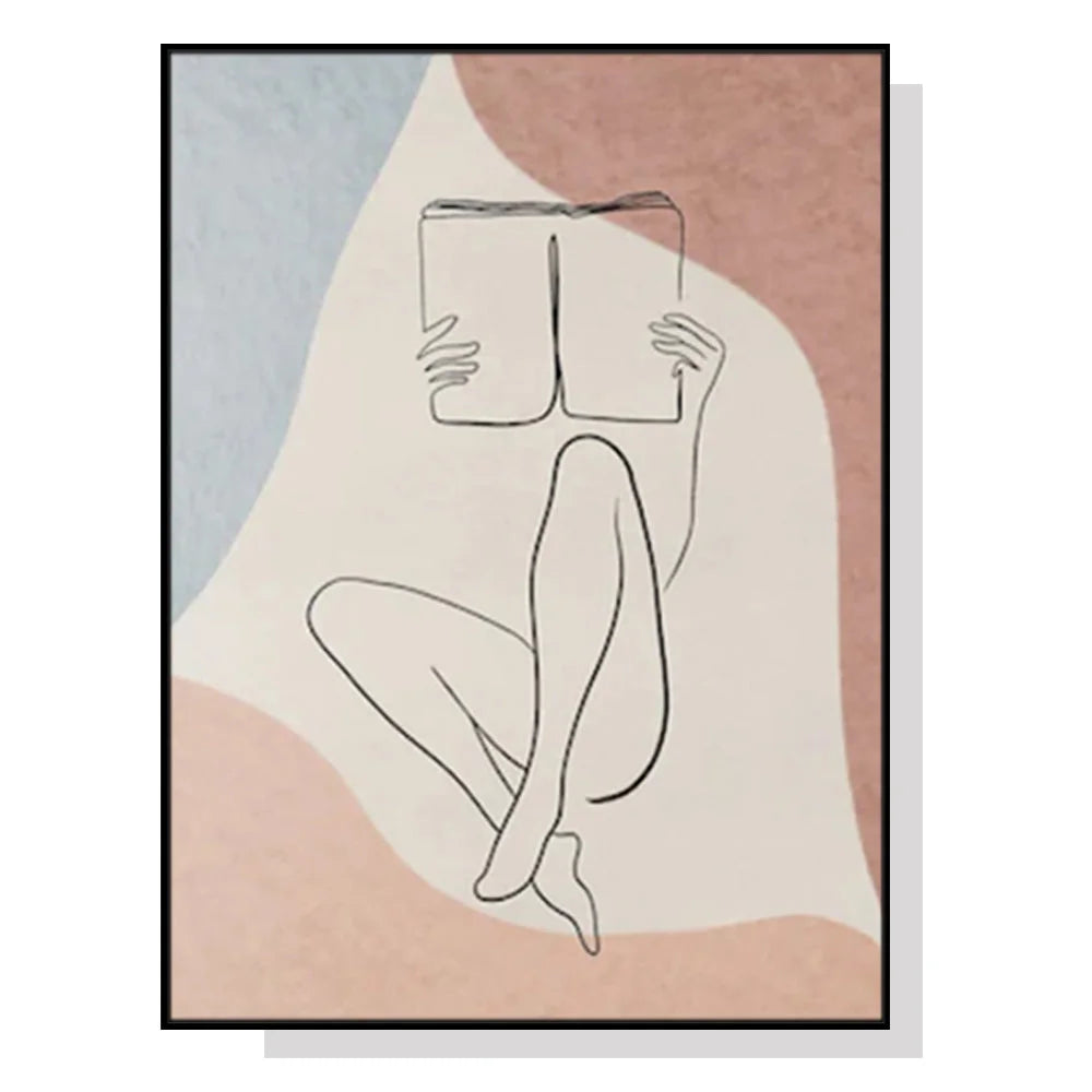 Wall Art Woman Reading Book 60x90cm Black Frame Canvas