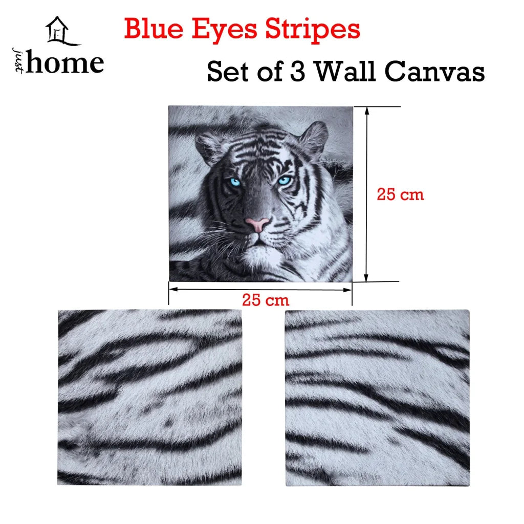 Wall Canvas Set of 3 Just Home Printed Blue Eyes Stripes