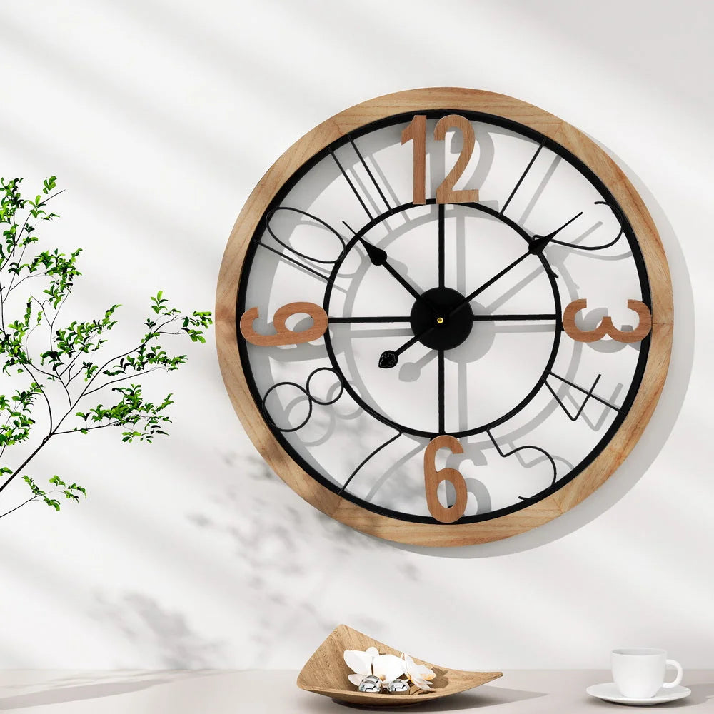 Wall Clock Wooden 60CM Round - Home & Garden