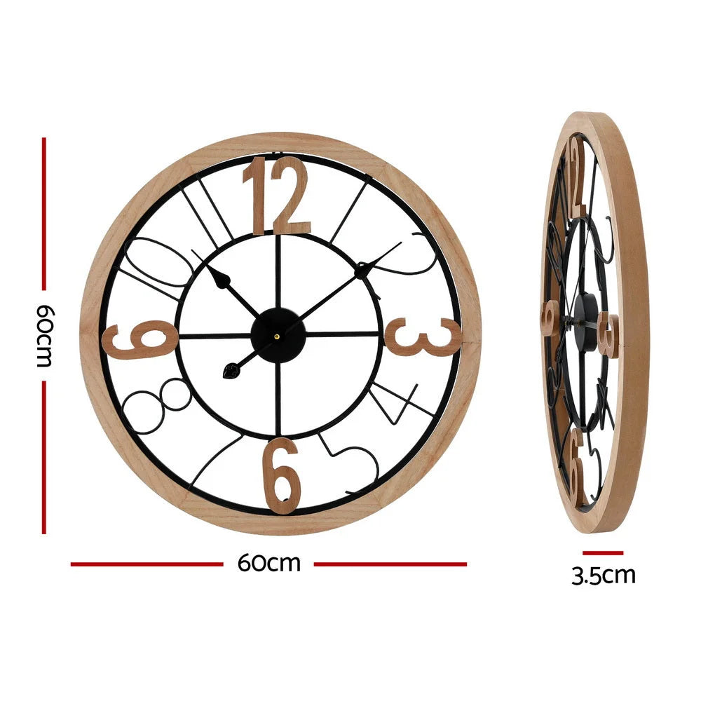 Wall Clock Wooden 60CM Round - Home & Garden