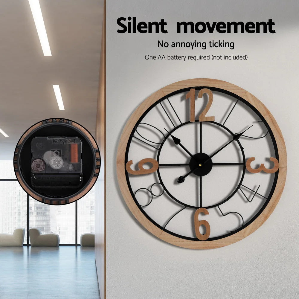 Wall Clock Wooden 60CM Round - Home & Garden