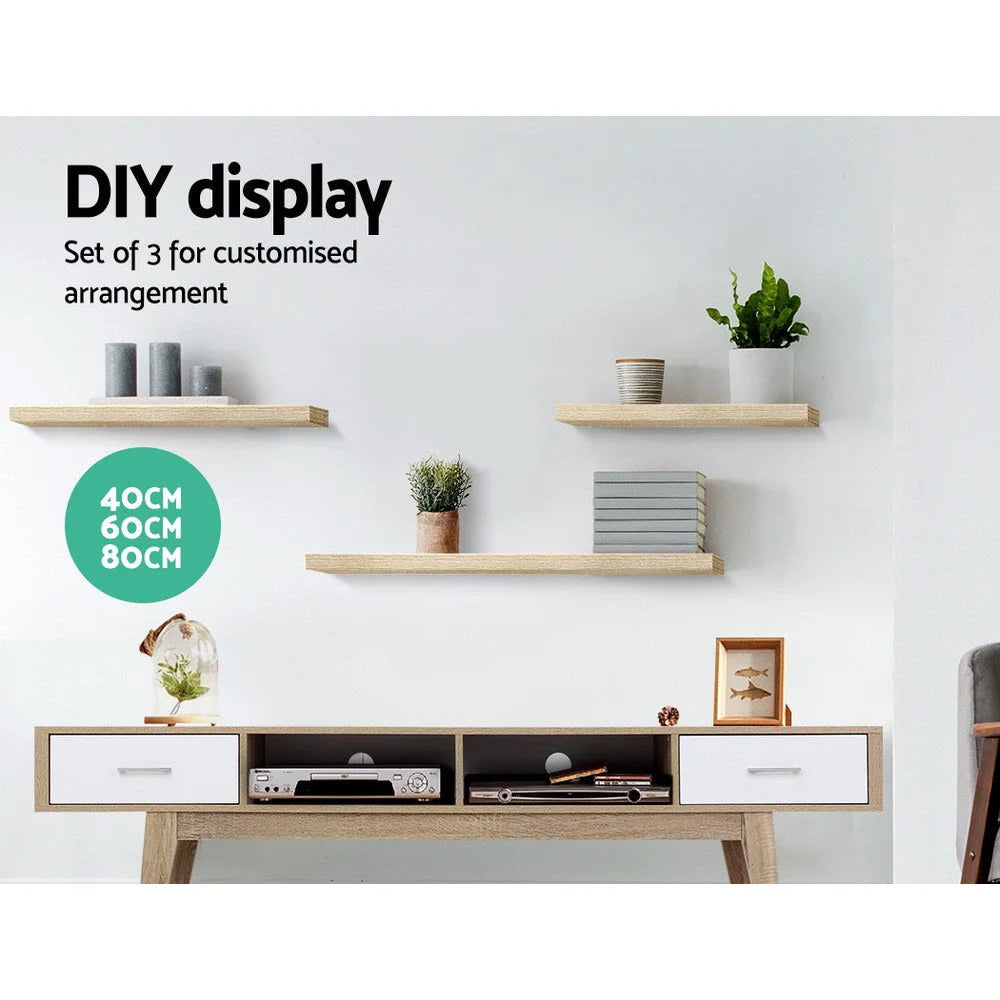 Wall Floating Shelf Set 3pcs DIY Mount Storage Book Display