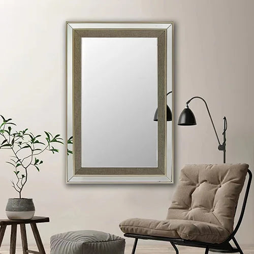 Wall Mirror MDF Silver Mirror Matching Fabric Rectangular