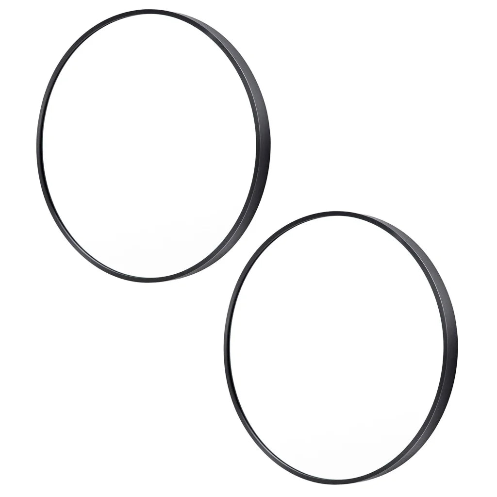 Wall Mirror Round Aluminum Frame 80cm BLACK (Set of 2)