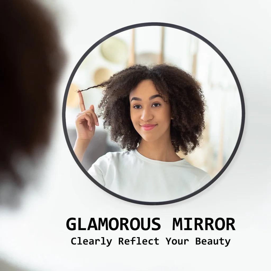 Wall Mirror Round Aluminum Frame Makeup Decor Bathroom