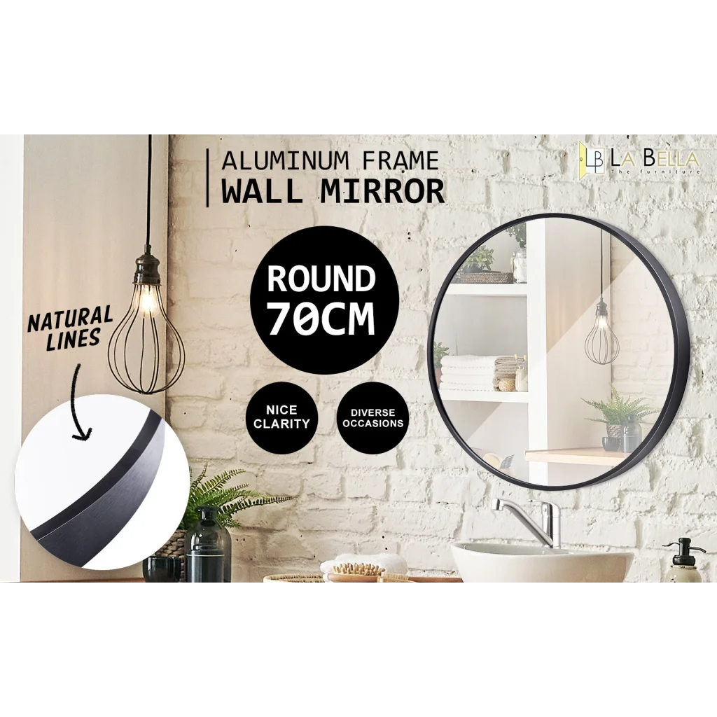 Wall Mirror Round Aluminum Frame Makeup Decor Bathroom