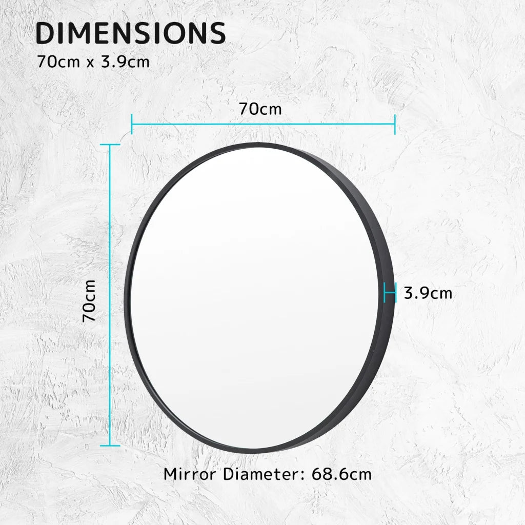 Wall Mirror Round Aluminum Frame Makeup Decor Bathroom