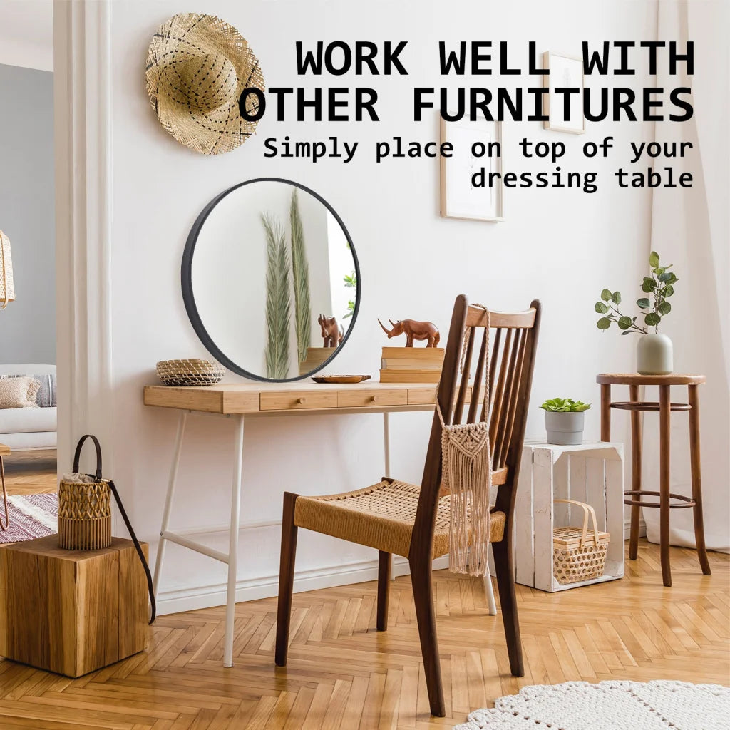 Wall Mirror Round Aluminum Frame Makeup Decor Bathroom