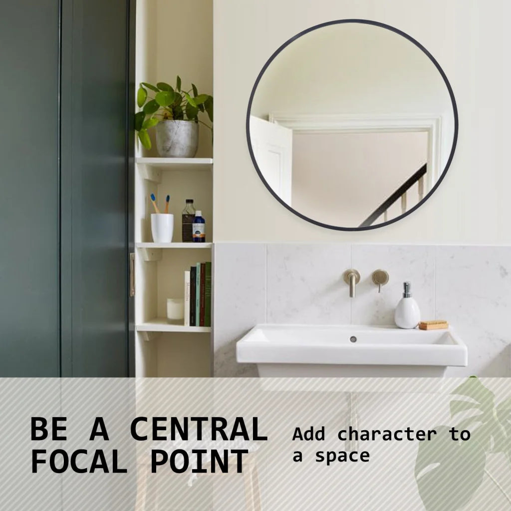 Wall Mirror Round Aluminum Frame Makeup Decor Bathroom