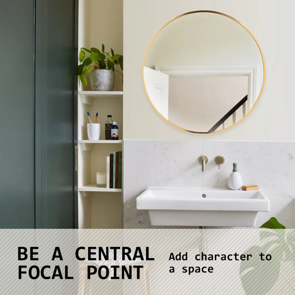 Wall Mirror Round Aluminum Frame Makeup Decor Bathroom