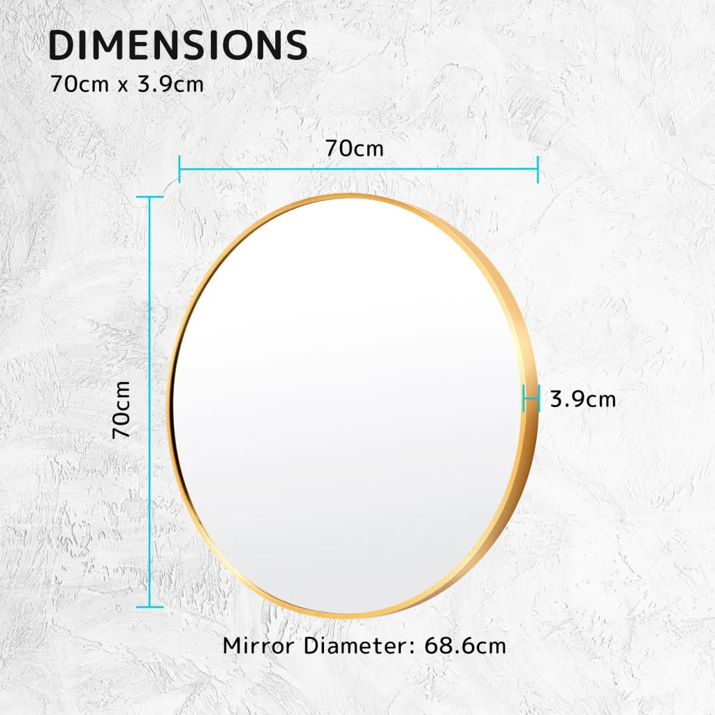Wall Mirror Round Aluminum Frame Makeup Decor Bathroom