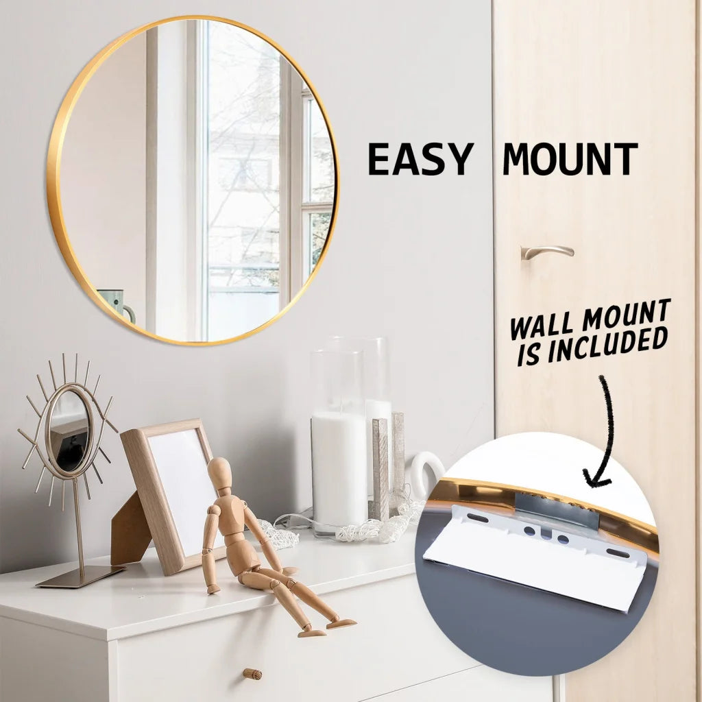 Wall Mirror Round Aluminum Frame Makeup Decor Bathroom