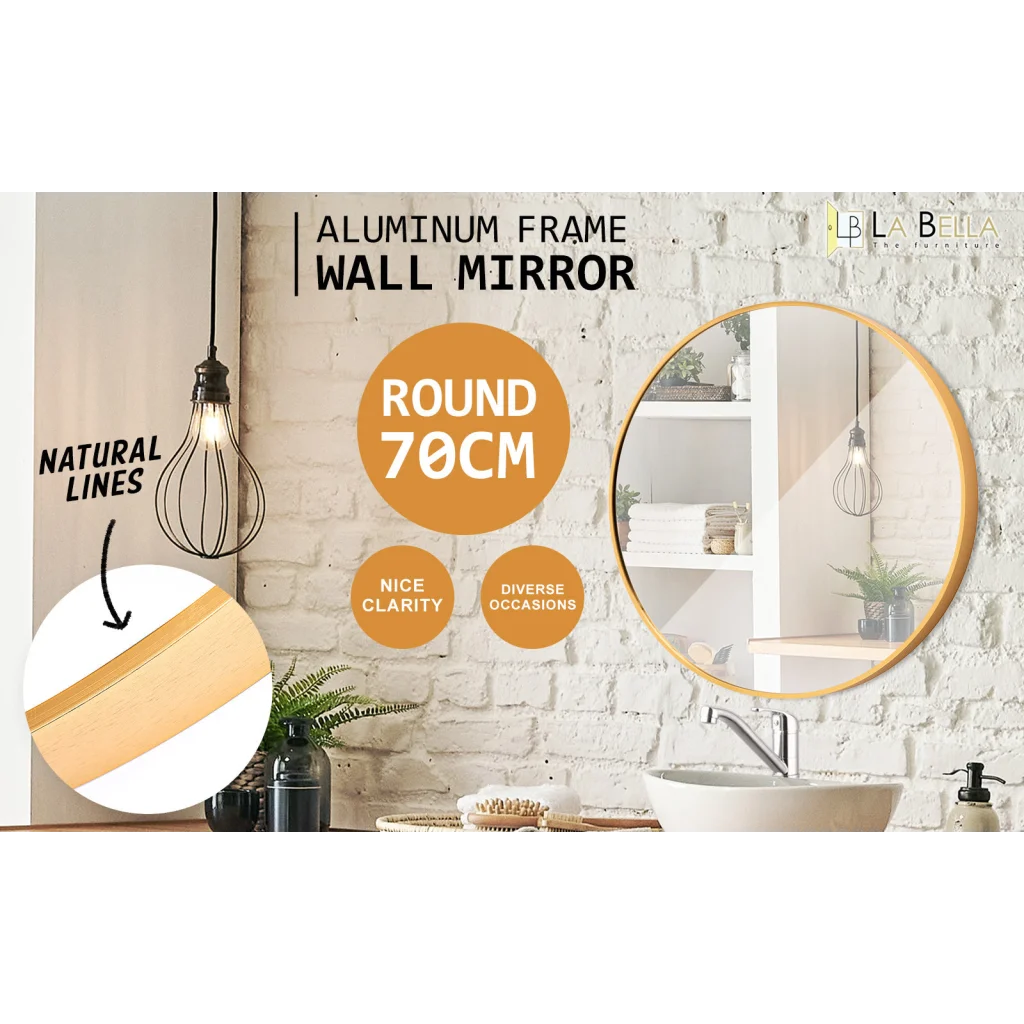 Wall Mirror Round Aluminum Frame Makeup Decor Bathroom