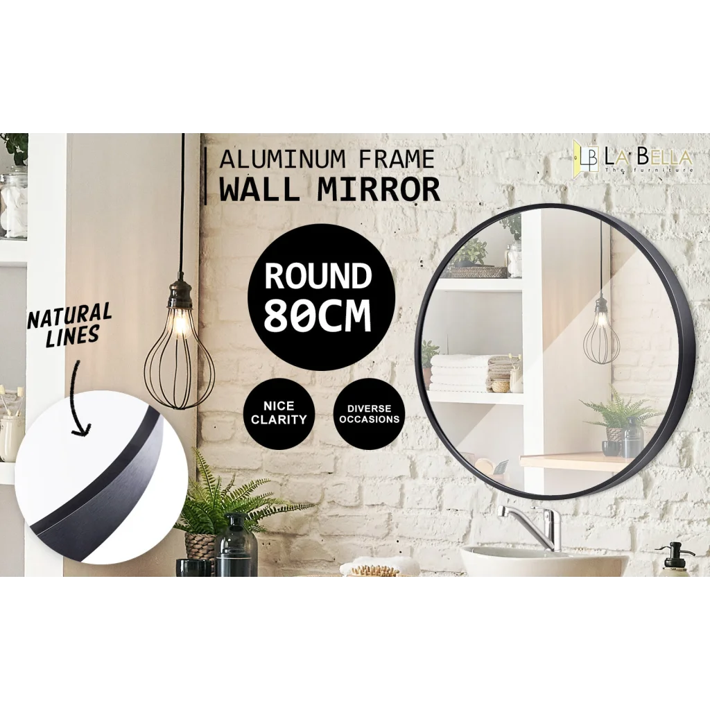 Wall Mirror Round Aluminum Frame Makeup Decor Bathroom