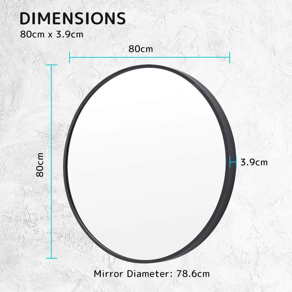 Wall Mirror Round Aluminum Frame Makeup Decor Bathroom