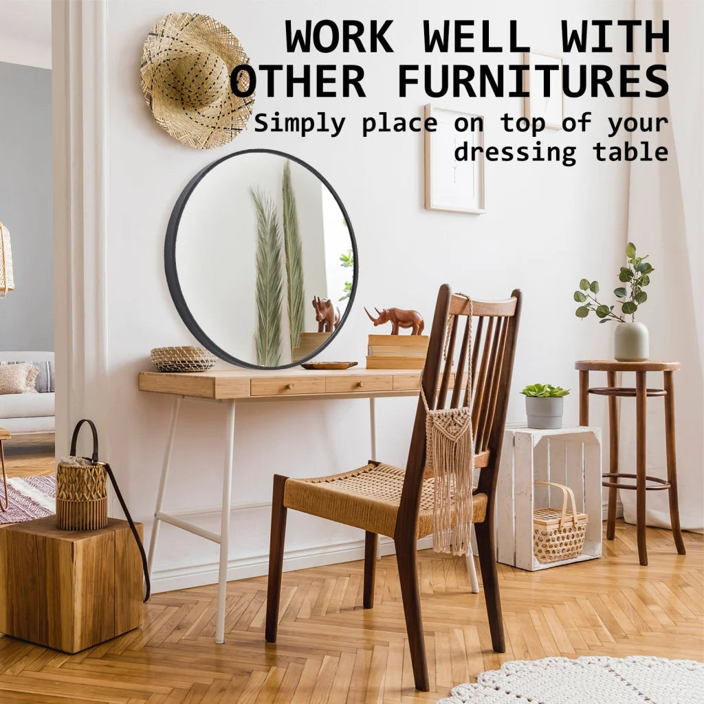 Wall Mirror Round Aluminum Frame Makeup Decor Bathroom