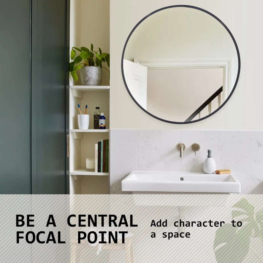 Wall Mirror Round Aluminum Frame Makeup Decor Bathroom