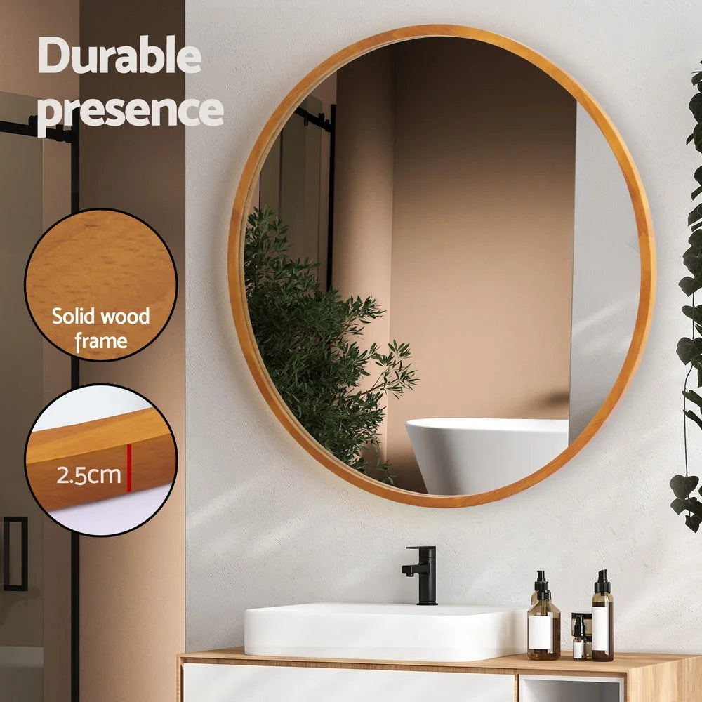 Wall Mirror Wooden Makeup Mirror 80CM - Home & Garden