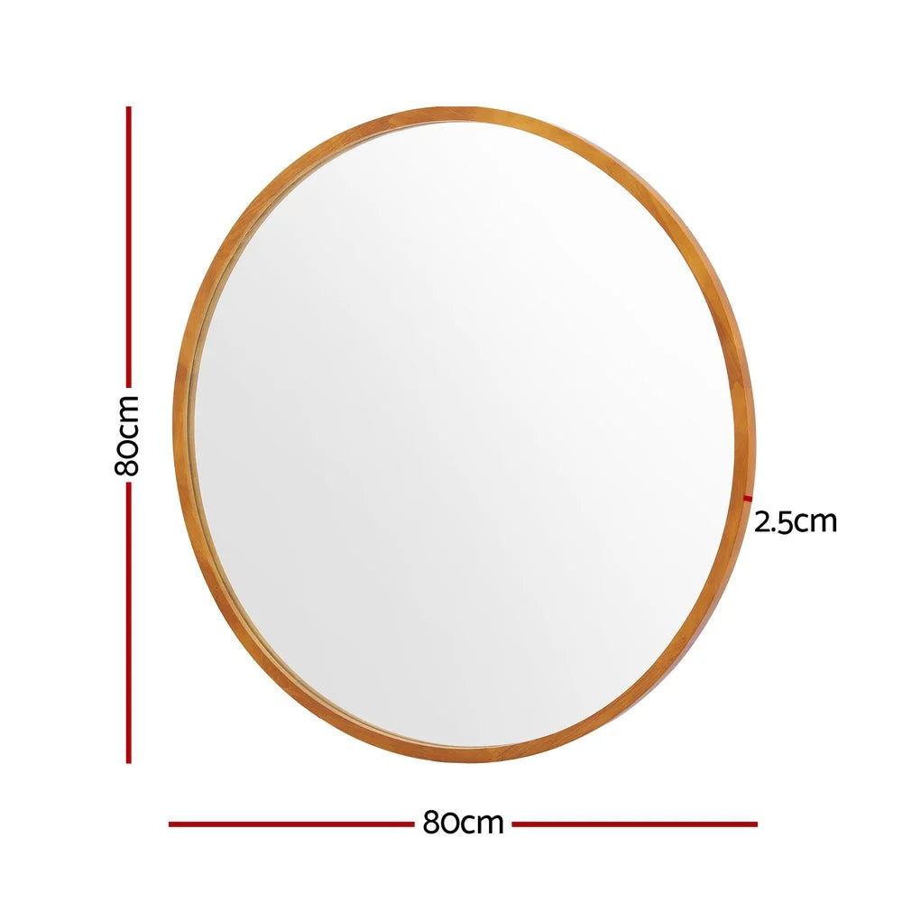 Wall Mirror Wooden Makeup Mirror 80CM - Home & Garden