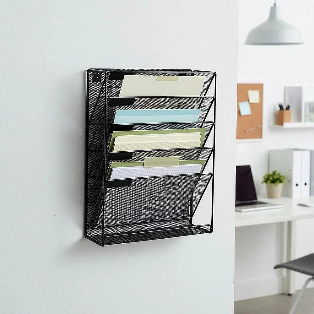 Wall Mount Hanging File Sorter Organizer - 6 Pocket Folder
