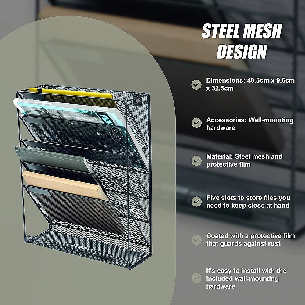 Wall Mount Hanging File Sorter Organizer - 6 Pocket Folder