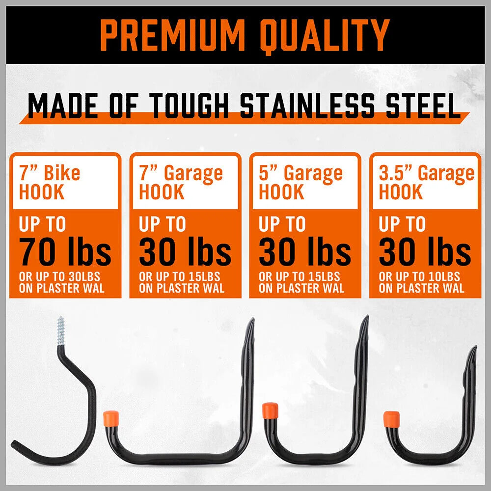 Wall Mount Hooks Set Heavy Duty 12Pc Steel Garage Storage