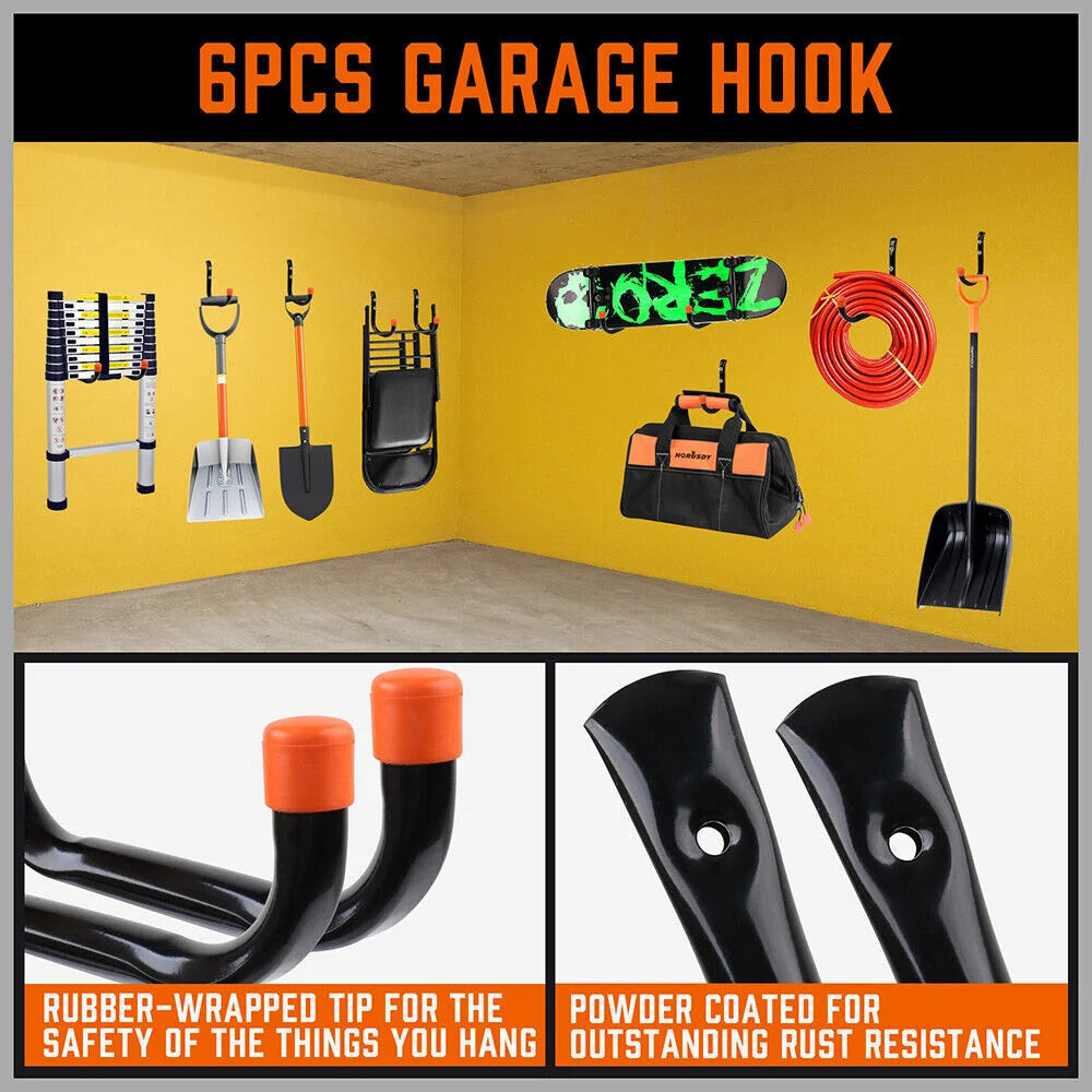 Wall Mount Hooks Set Heavy Duty 12Pc Steel Garage Storage