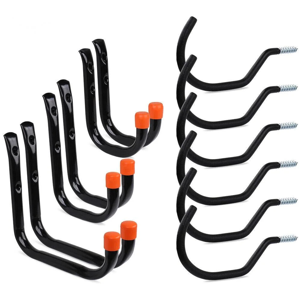Wall Mount Hooks Set Heavy Duty 12Pc Steel Garage Storage