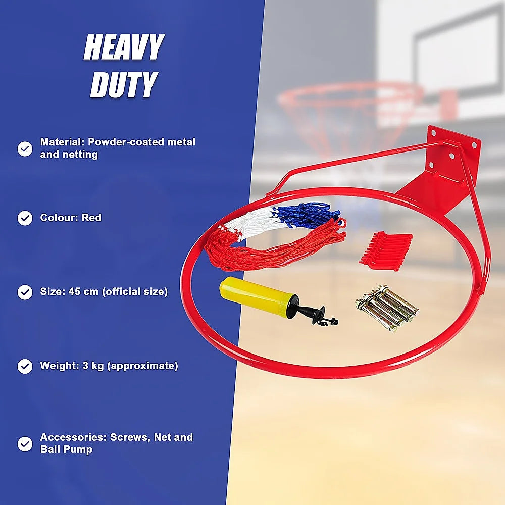 Wall Mounted Basketball Hoop Pro Size with Ring Goal Net