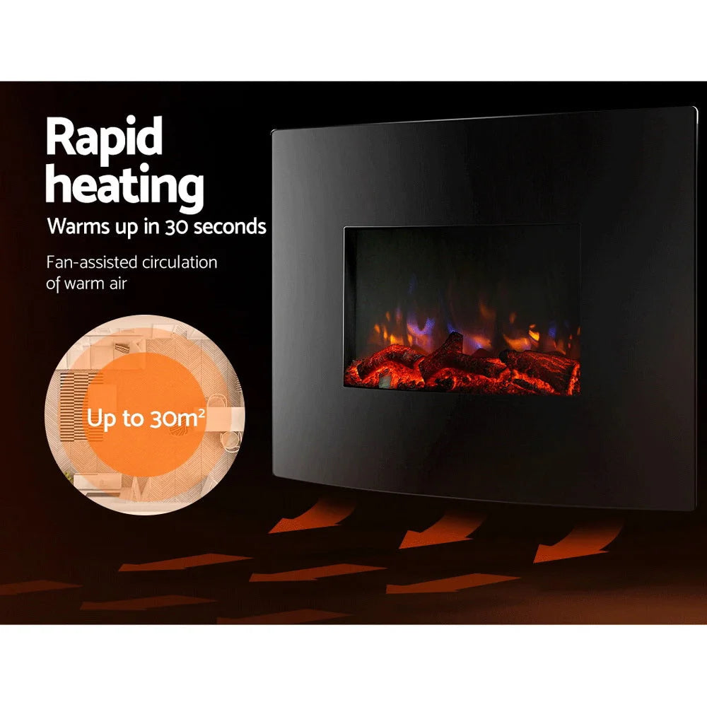 Wall Mounted Fireplace 2000W Fire Log Wood Heater Realistic