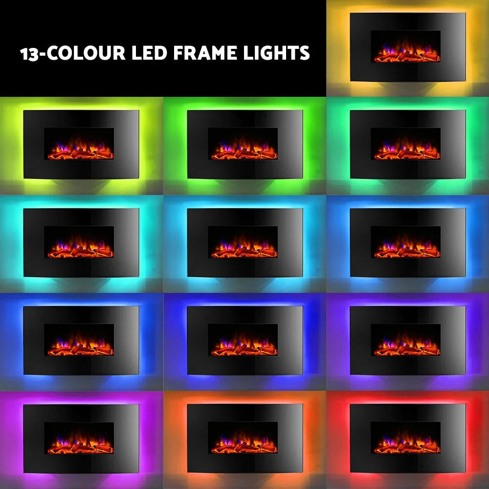 Wall Mounted Fireplace 2000W Fire Log Wood Heater Realistic