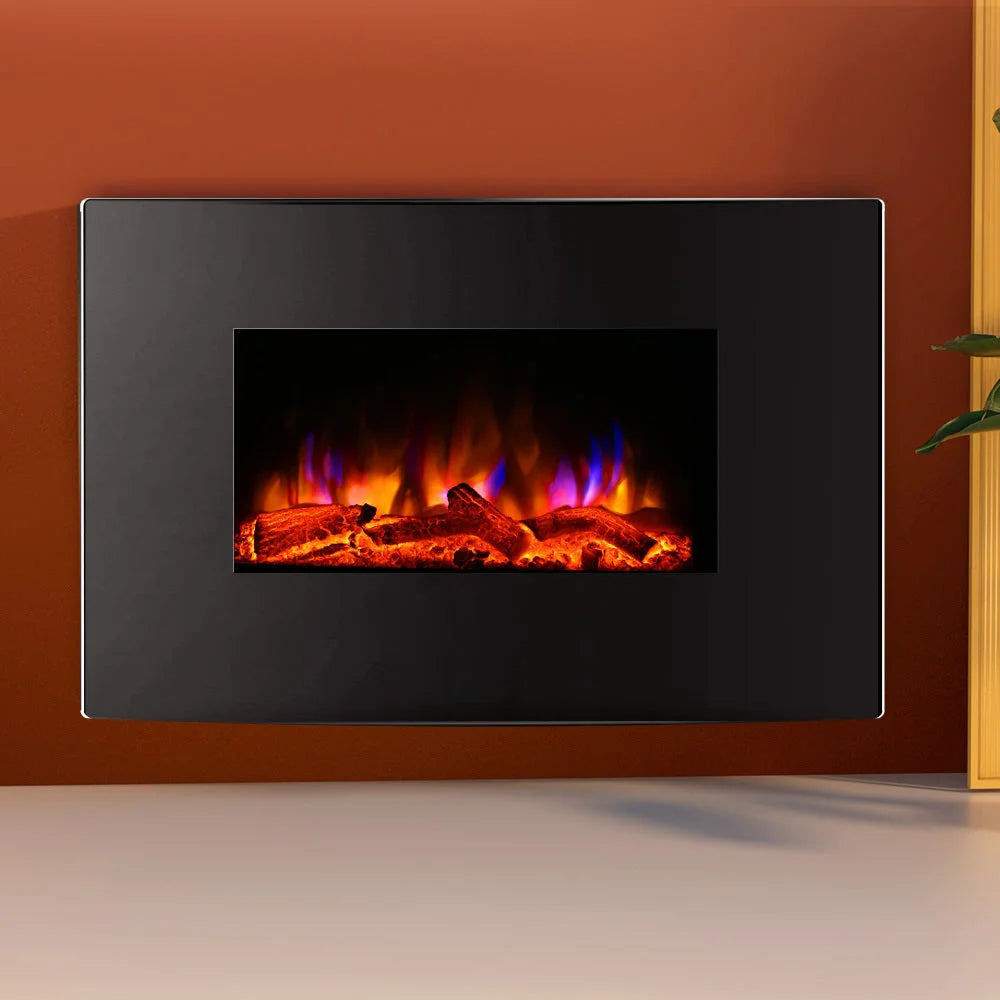 Wall Mounted Fireplace 2000W Fire Log Wood Heater Realistic