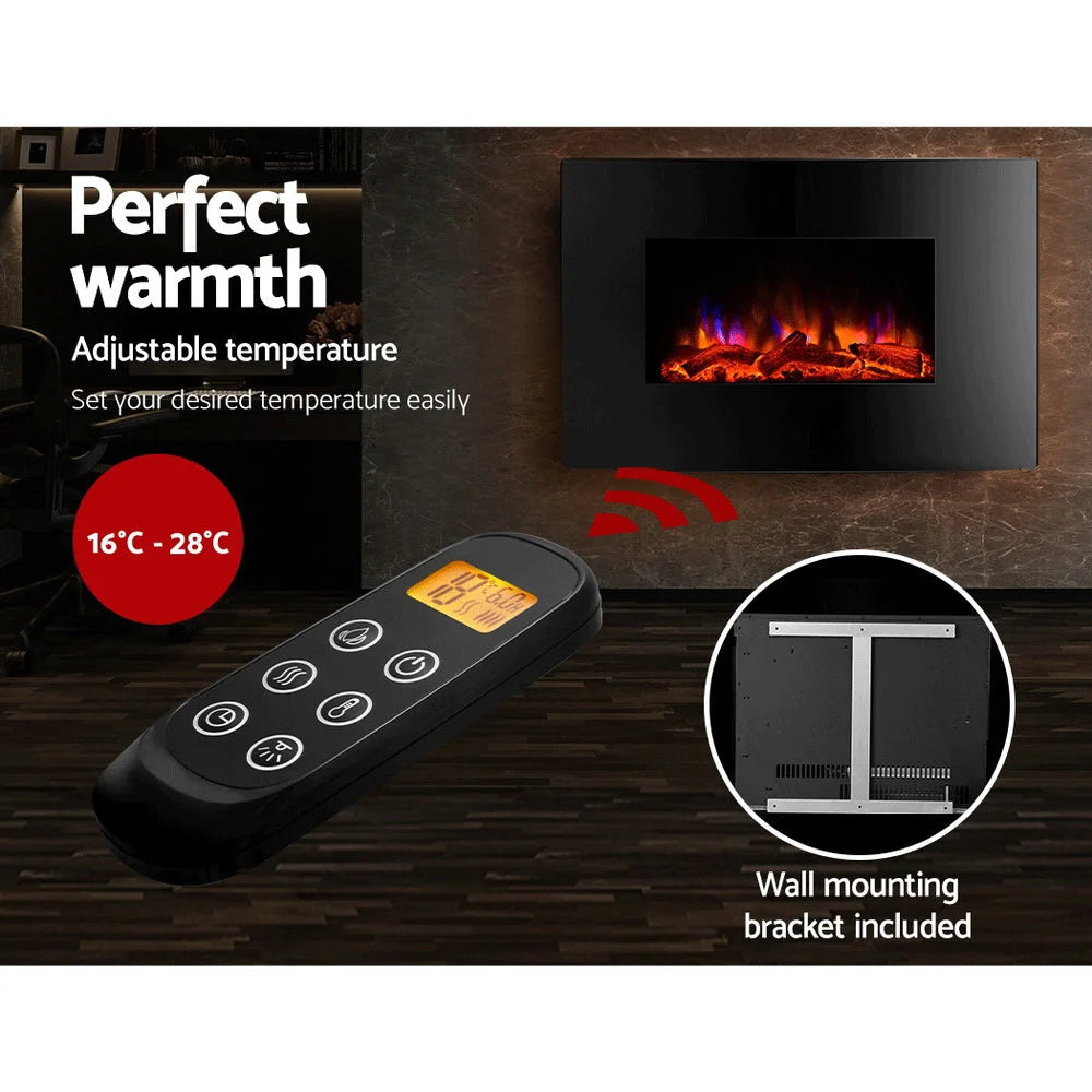 Wall Mounted Fireplace 2000W Fire Log Wood Heater Realistic