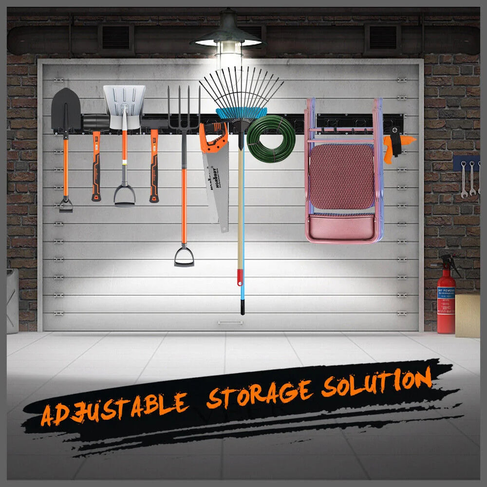 Wall Mounted Hook Rail Set Bike Holder Garden Tool Storage