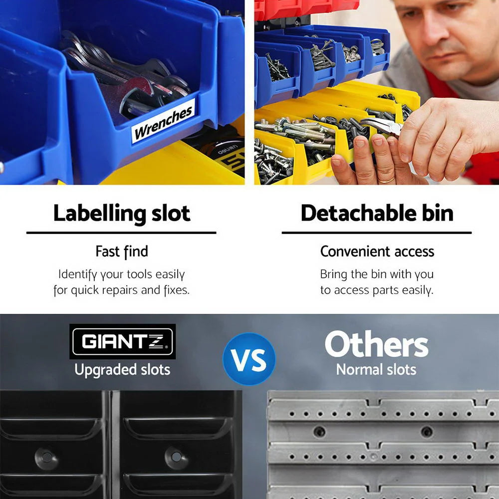 Wall Mounted Rack 24 Bin Storage Tools Steel Board