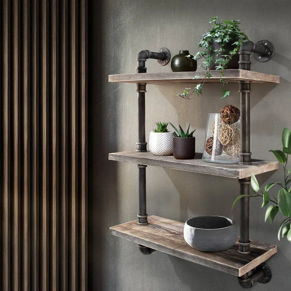 Wall Shelves Display Industrial Pipe Bookshelf Rustic
