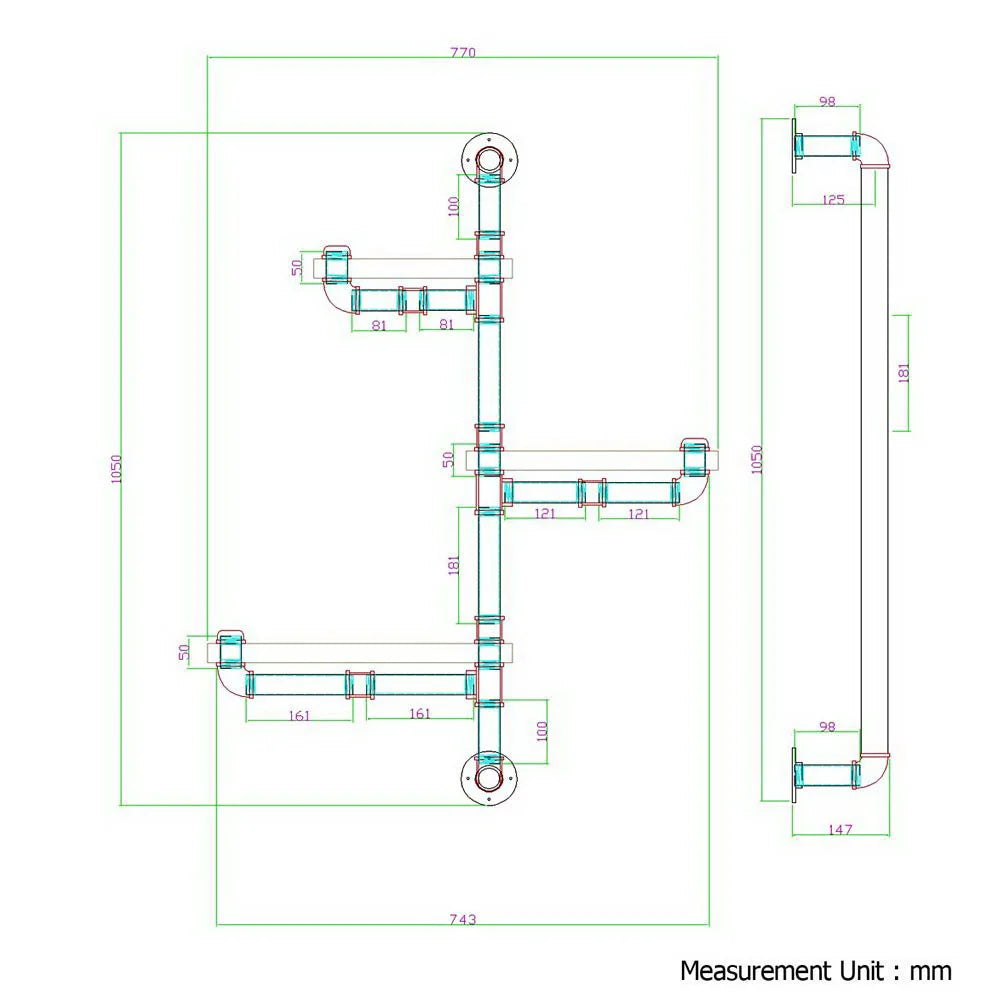 Wall Shelves Display Rustic Industrial Pipe Bookshelf
