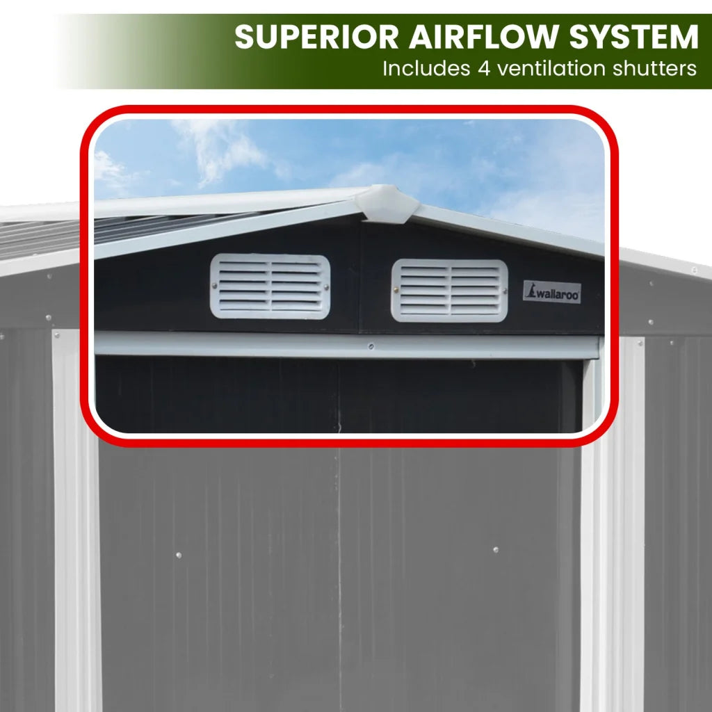 Wallaroo 10x8ft Zinc Steel Garden Shed with Open Storage