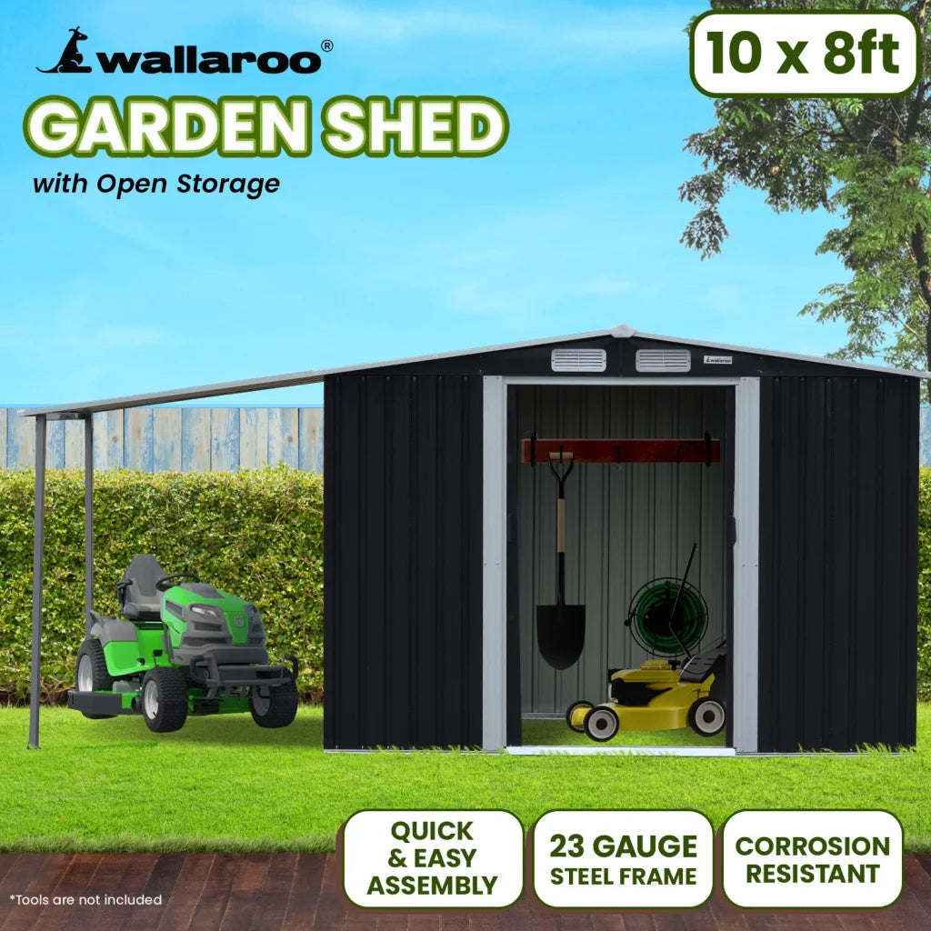 Wallaroo 10x8ft Zinc Steel Garden Shed with Open Storage