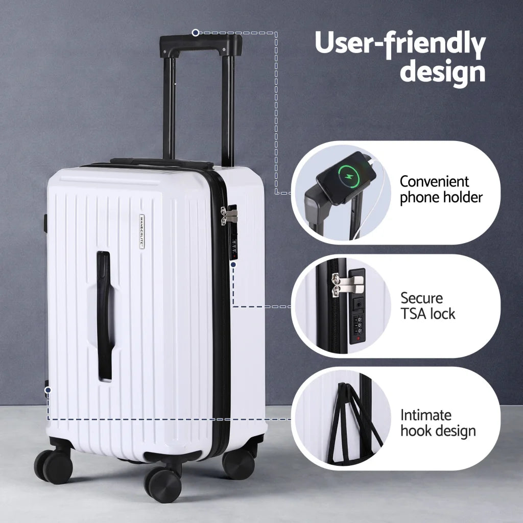 White luggage suitcase with zip case and corner protectors