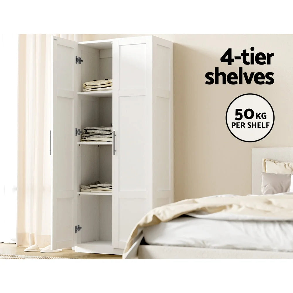 Wardrobe 2-Door Clothes Storage Cupboard - White