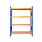 2m garage shelving rack with steel shelf tiers and blue support beams