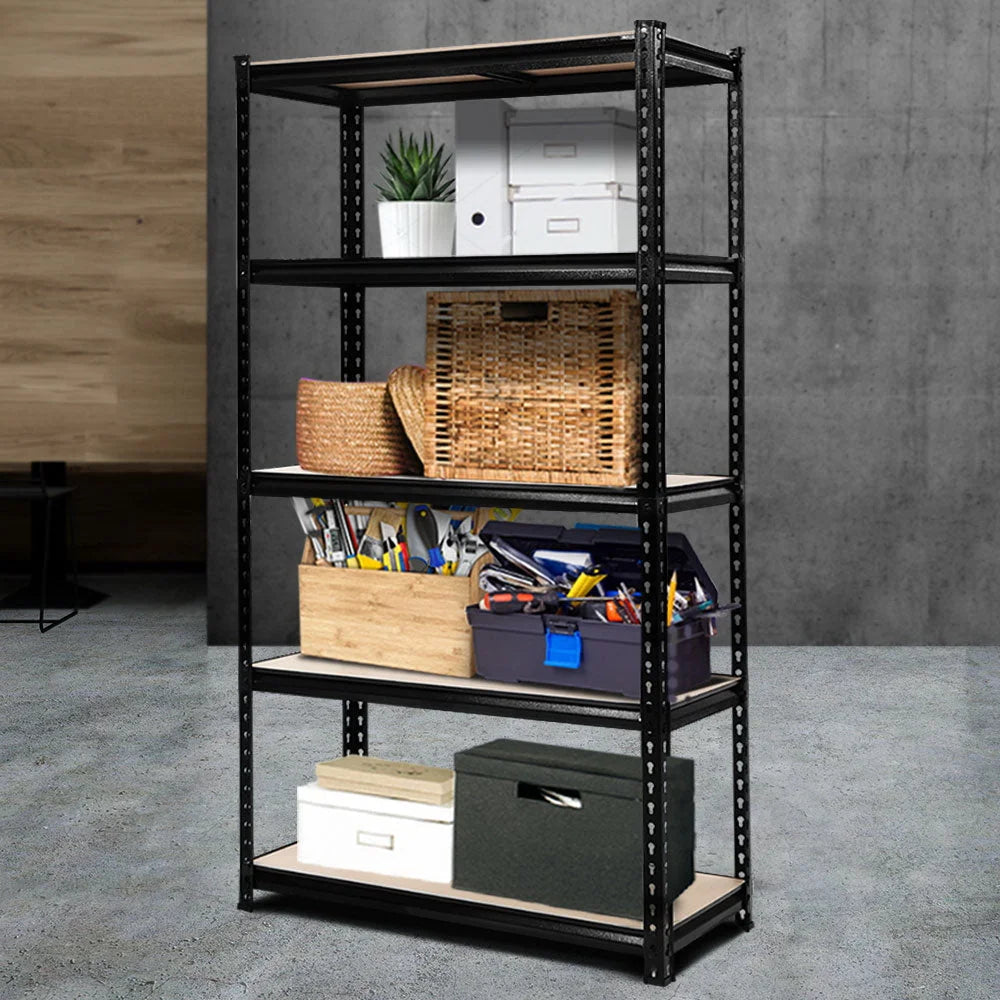 Black steel 1 8m rack with warehouse shelving shelves garage