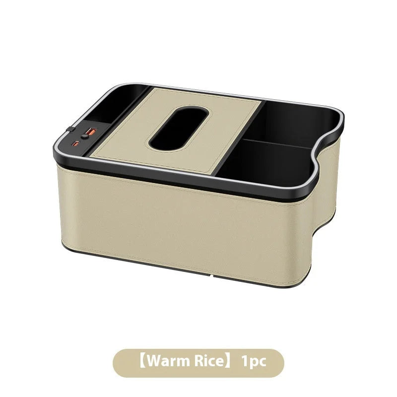Warm Rice Car Armrest Storage Box with LED Ambient Light