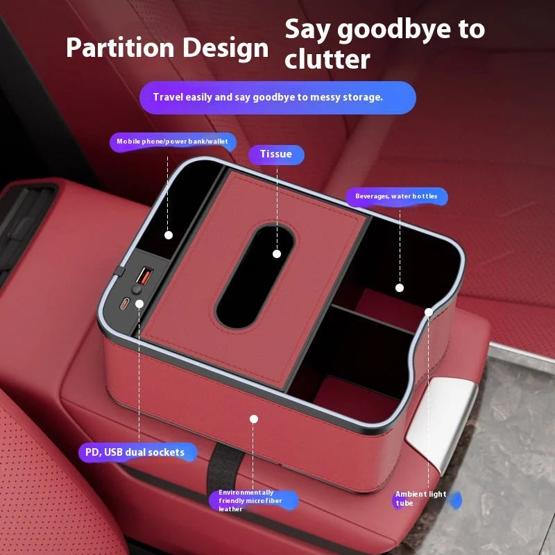 Warm Rice Car Armrest Storage Box with LED Ambient Light