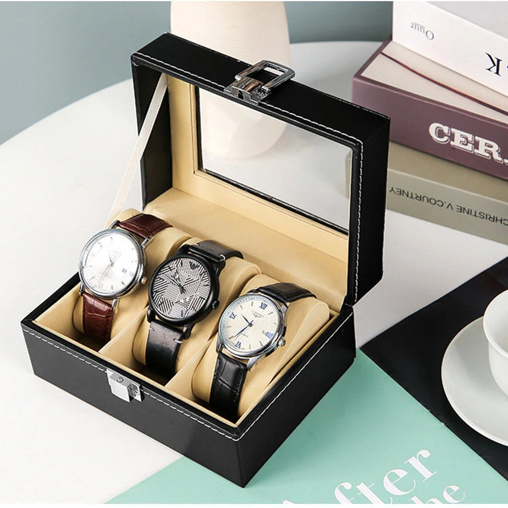 Watch Box Organizer Jewelry Display Tray Glass Top PU